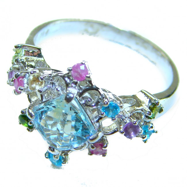 Stella 4.8 carat Swiss Aquamarine .925 Sterling Silver handmade Statement Ring size 7