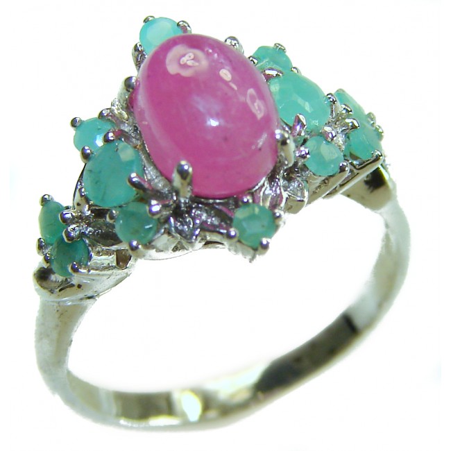Emily 8.5 carat Ruby Emerald .925 Sterling Silver handmade Statement Ring size 7