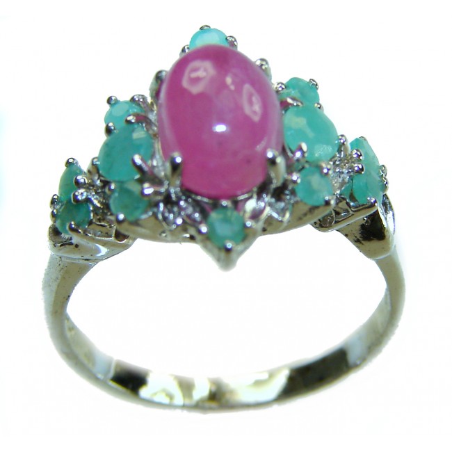 Emily 8.5 carat Ruby Emerald .925 Sterling Silver handmade Statement Ring size 7