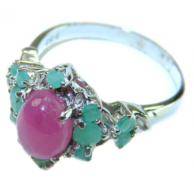 Emily 8.5 carat Ruby Emerald .925 Sterling Silver handmade Statement Ring size 7