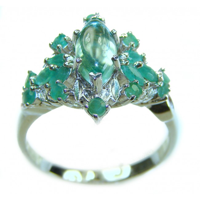 Emily 6.8 carat Swiss Aquamarine Emerald .925 Sterling Silver handmade Statement Ring size 9 1/4
