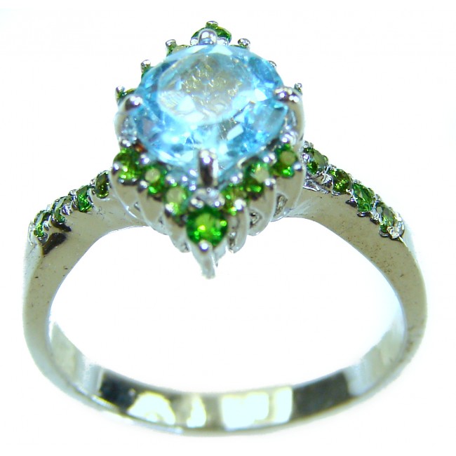 Emily 6.8 carat Swiss Aquamarine Emerald .925 Sterling Silver handmade Statement Ring size 8 - photo 3