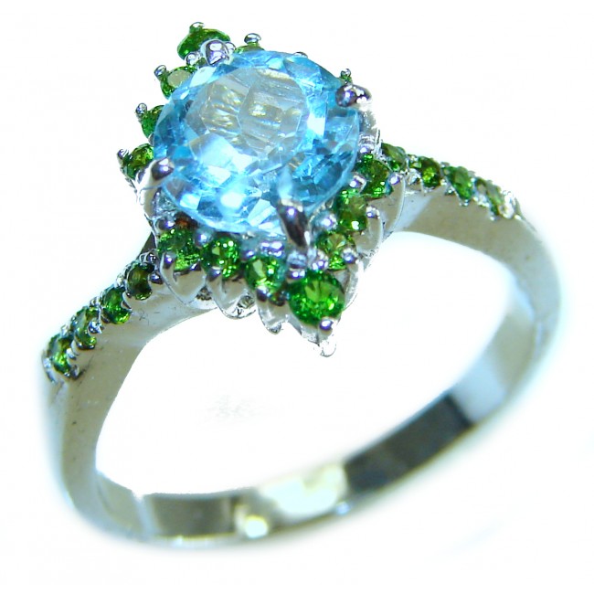 Emily 6.8 carat Swiss Aquamarine Emerald .925 Sterling Silver handmade Statement Ring size 8 - photo 2