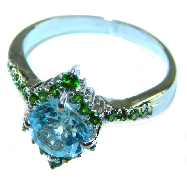 Emily 6.8 carat Swiss Aquamarine Emerald .925 Sterling Silver handmade Statement Ring size 8 - photo 1