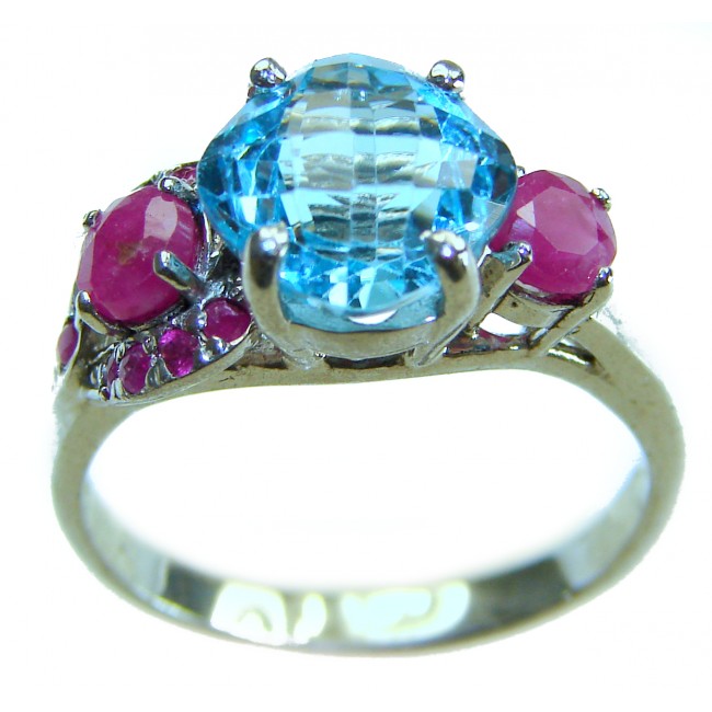 Emily 6.8 carat Swiss Blue Topaz Ruby .925 Sterling Silver handmade Statement Ring size 7 - photo 2