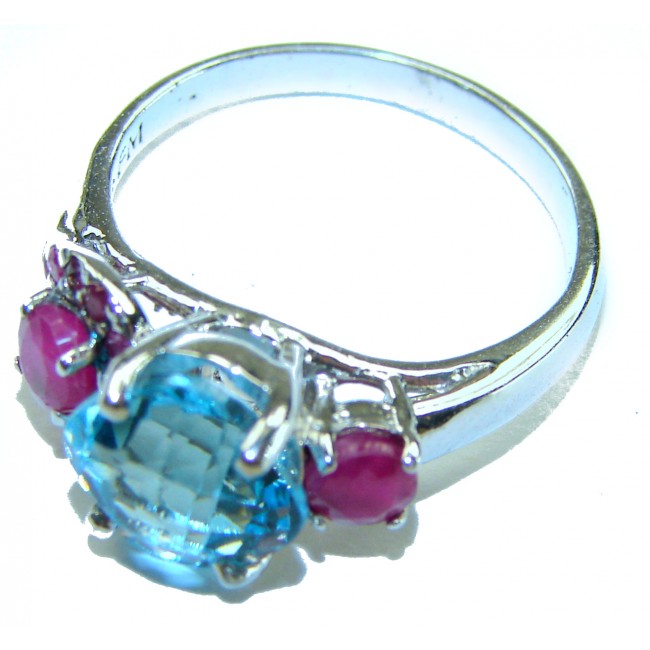 Emily 6.8 carat Swiss Blue Topaz Ruby .925 Sterling Silver handmade Statement Ring size 7 - photo 1