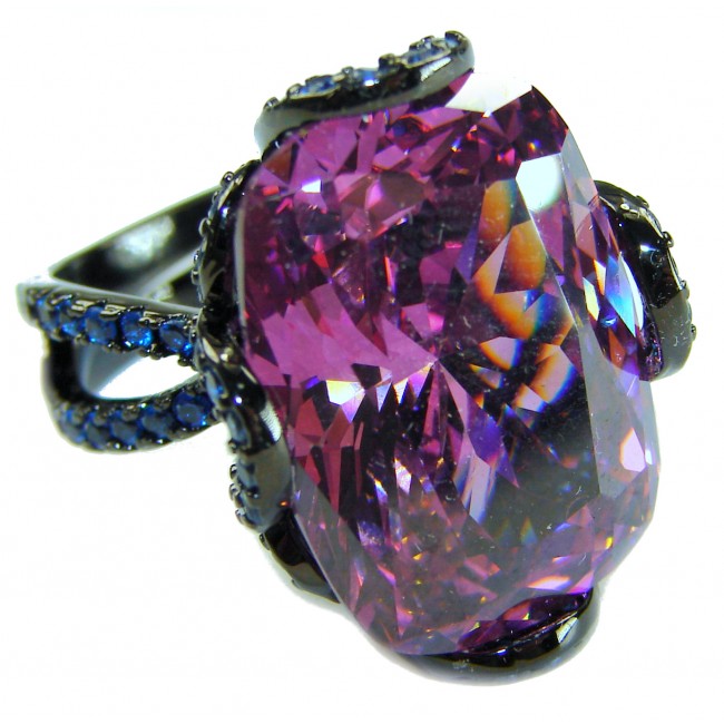 Stella Authentic 25.5 carat Pink Topaz Black rhodium over .925 Sterling Silver Handcrafted Ring size 7 adjustable