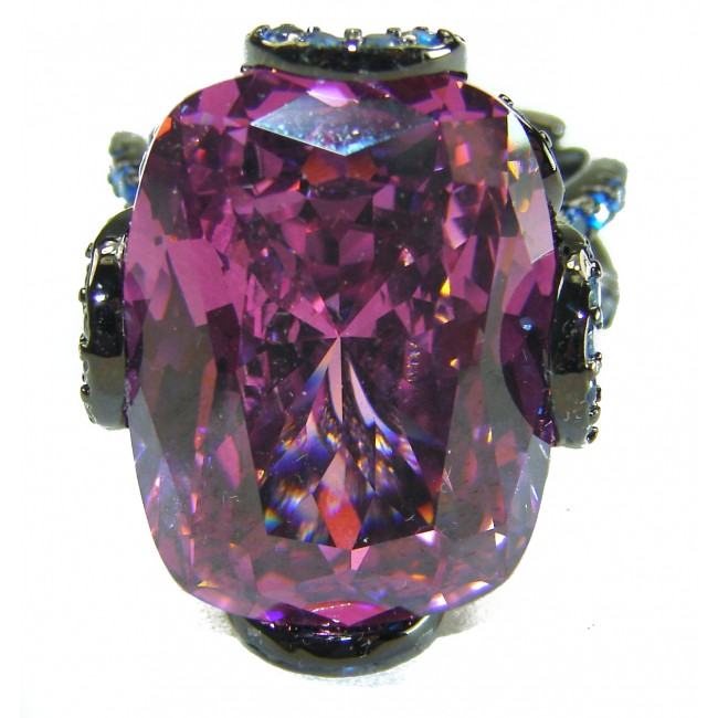 Stella Authentic 25.5 carat Pink Topaz Black rhodium over .925 Sterling Silver Handcrafted Ring size 7 adjustable