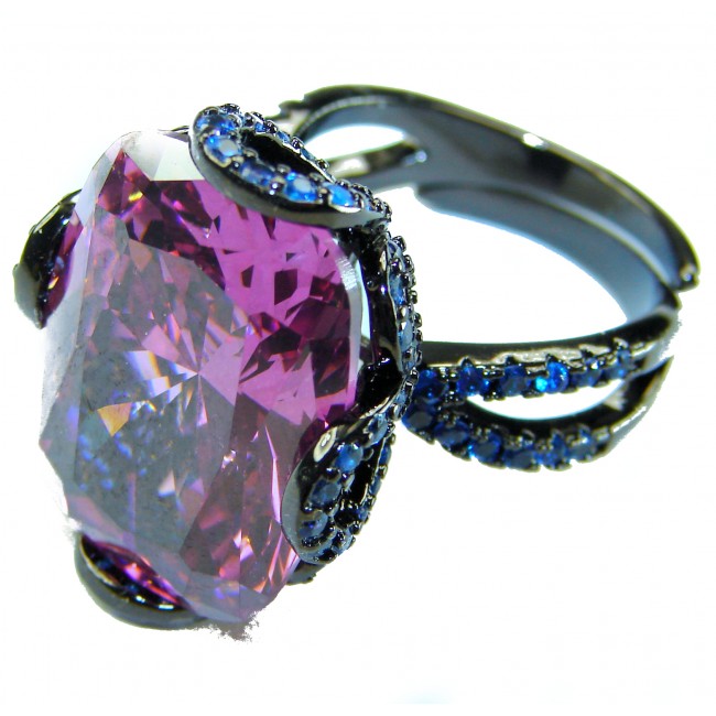 Stella Authentic 25.5 carat Pink Topaz Black rhodium over .925 Sterling Silver Handcrafted Ring size 7 adjustable