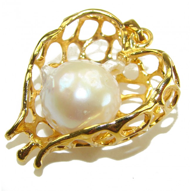 Precious Angels Wings genuine Pearl 14k Gold over .925 Sterling Silver handmade Pendant