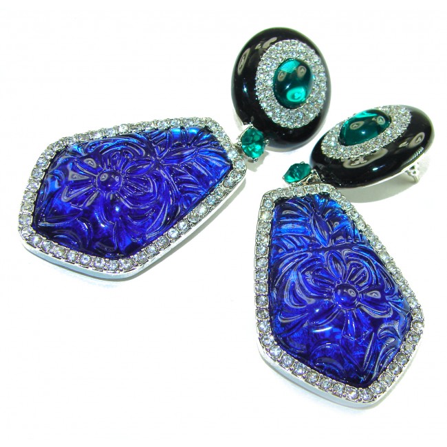 Giovanna - Authentic 51.9 carat Topaz .925 Sterling Silver handcrafted Statement earrings - photo 2