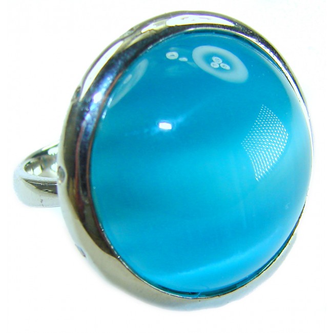 Lovely Blue Cats Eye .925 Sterling Silver Ring s. 6