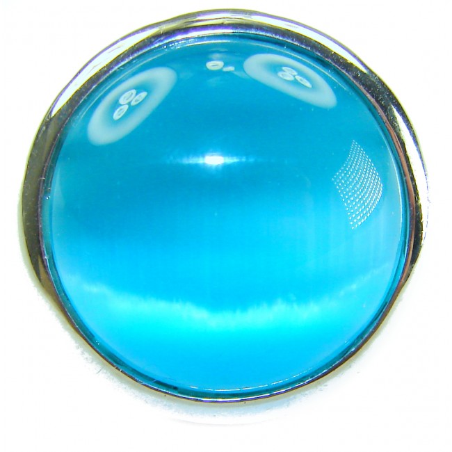 Lovely Blue Cats Eye .925 Sterling Silver Ring s. 6