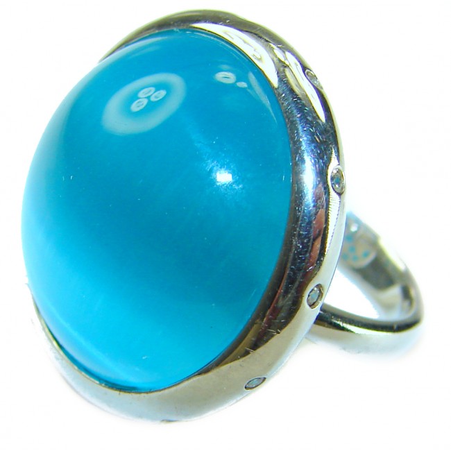 Lovely Blue Cats Eye .925 Sterling Silver Ring s. 6