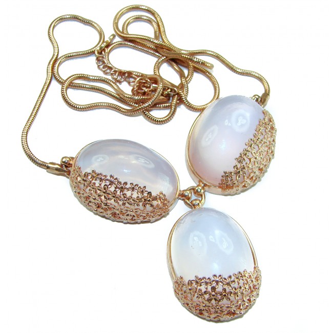 Rose Garden 52.5 carat BRAZILIAN ROSE QUARTZ 14K Rose Gold over .925 Sterling Silver handcrafted Statement necklace