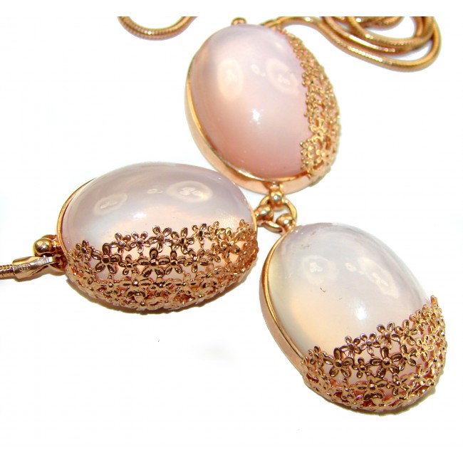 Rose Garden 52.5 carat BRAZILIAN ROSE QUARTZ 14K Rose Gold over .925 Sterling Silver handcrafted Statement necklace