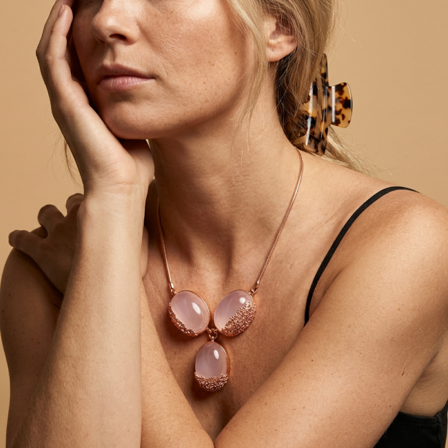 Rose Garden 52.5 carat BRAZILIAN ROSE QUARTZ 14K Rose Gold over .925 Sterling Silver handcrafted Statement necklace