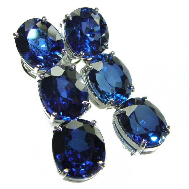 Oceania - Deep Ocean 22.5 carat London Blue Topaz .925 Sterling Silver handmade Statement earrings - photo 7