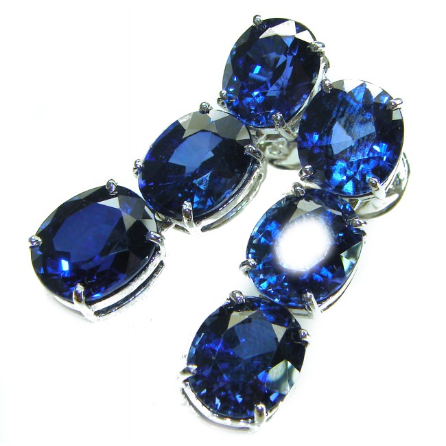 Oceania - Deep Ocean 22.5 carat London Blue Topaz .925 Sterling Silver handmade Statement earrings - photo 6