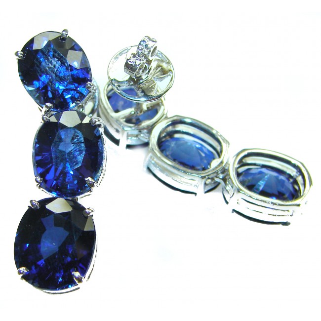 Oceania - Deep Ocean 22.5 carat London Blue Topaz .925 Sterling Silver handmade Statement earrings - photo 5
