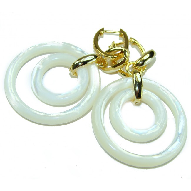 Genuine Blister Pearl lab grown Diamond 18K Gold over .925 Sterling Silver handcrafted Large Statement Earrings - photo 3