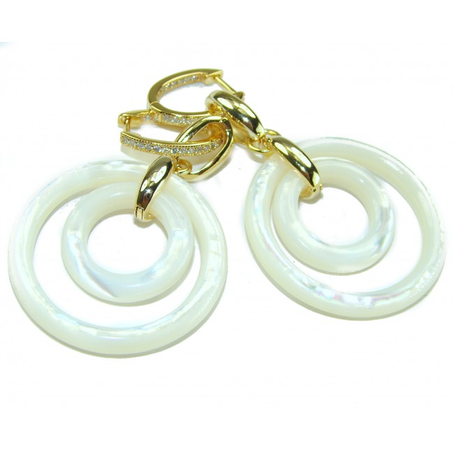 Genuine Blister Pearl lab grown Diamond 18K Gold over .925 Sterling Silver handcrafted Large Statement Earrings - photo 2