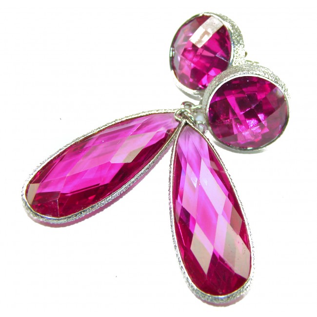 Tiffany - authentic 42.5 carat Pink Sapphire .925 Sterling Silver handcrafted Statement Earrings