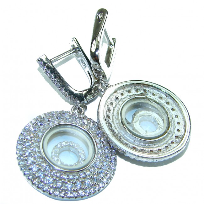 Floating Memories 11.5 carat White Topaz .925 Sterling Silver Handcrafted Statement earrings - Close-up of Floating Memories white topaz earrings with clasp detail