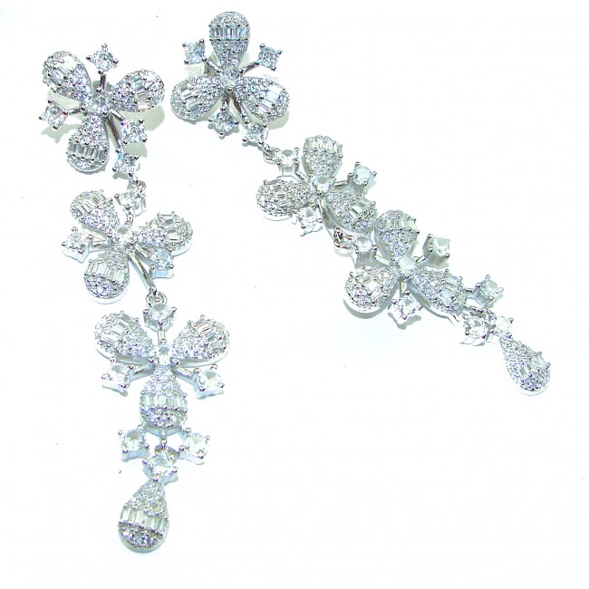 Allure Natural 28.2 carat White Topaz .925 Sterling Silver handcrafted earrings - photo 4