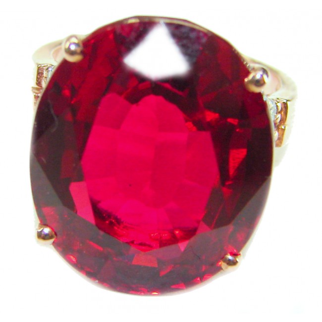 Carmen Natural 35.4 carat Ruby Marcasite .925 Sterling Silver Dipped in 18K Gold handmade Large Statement Ring size 8