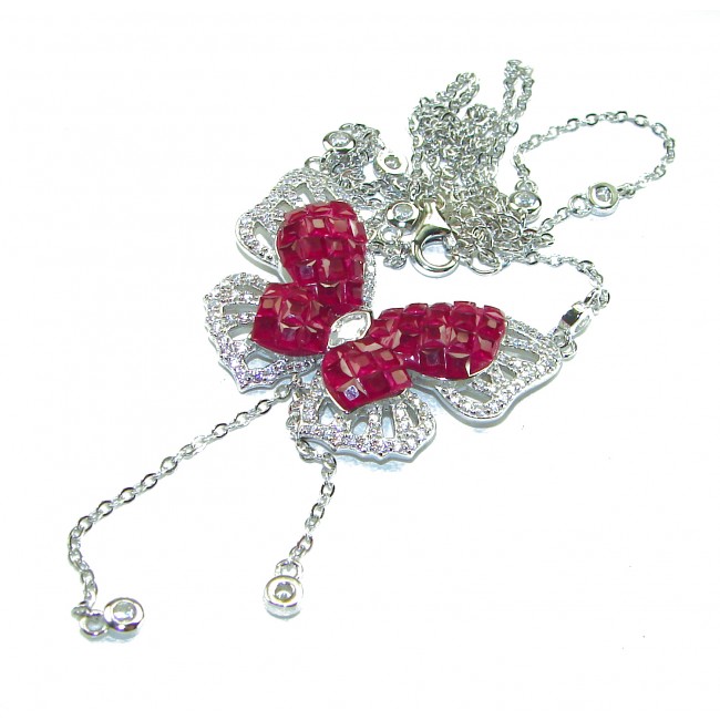 Red Butterfly Luxurious natural 12.5 carat Ruby .925 Sterling Silver handmade Statement necklace - photo 2