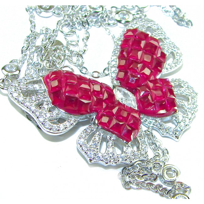 Red Butterfly Luxurious natural 12.5 carat Ruby .925 Sterling Silver handmade Statement necklace - photo 1