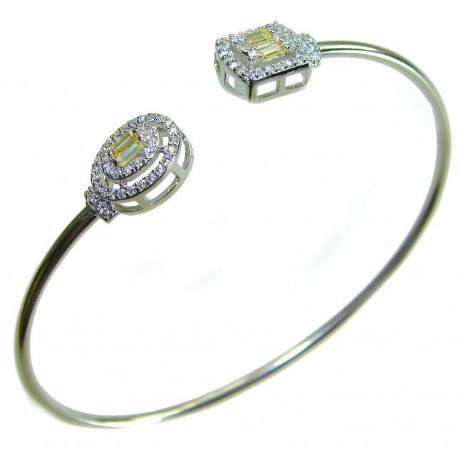 Precious Light Natural 5.2 carat White Topaz .925 Sterling Silver bracelet - Open bracelet with white topaz stones, side view.