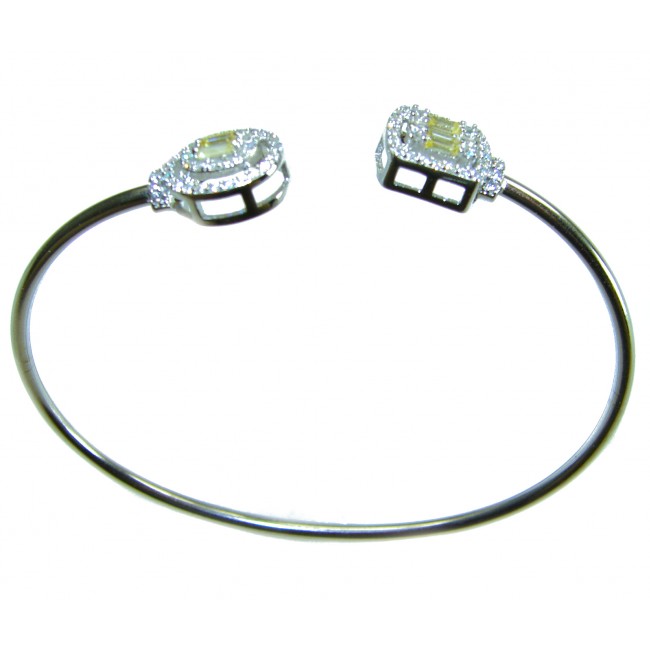 Precious Light Natural 5.2 carat White Topaz .925 Sterling Silver bracelet - Open cuff bracelet with white topaz, top view, sterling silver setting.