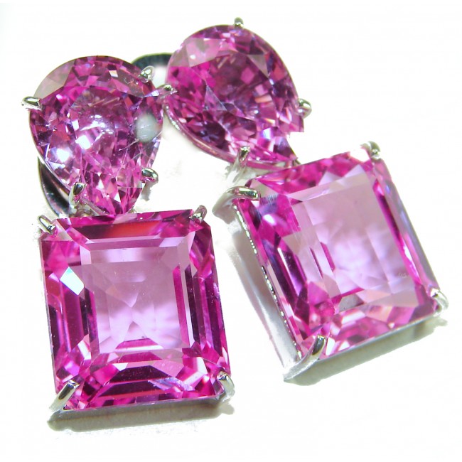 Tiffany - Magnificent 30.5 carat Pink Sapphire .925 Sterling Silver handcrafted LARGE Earrings