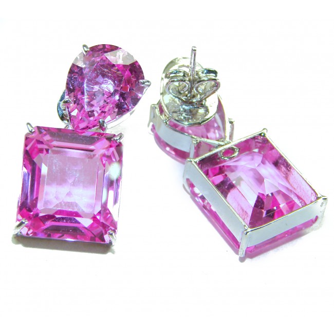 Tiffany - Magnificent 30.5 carat Pink Sapphire .925 Sterling Silver handcrafted LARGE Earrings
