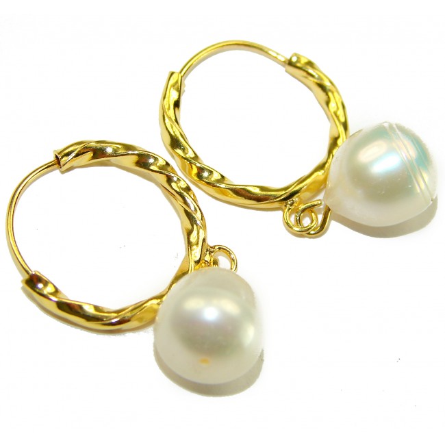 Genuine Pearl 14K Gold over .925 Sterling Silver handcrafted Statement Earrings