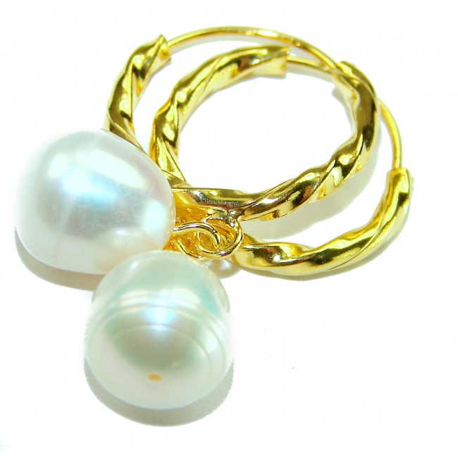 Genuine Pearl 14K Gold over .925 Sterling Silver handcrafted Statement Earrings