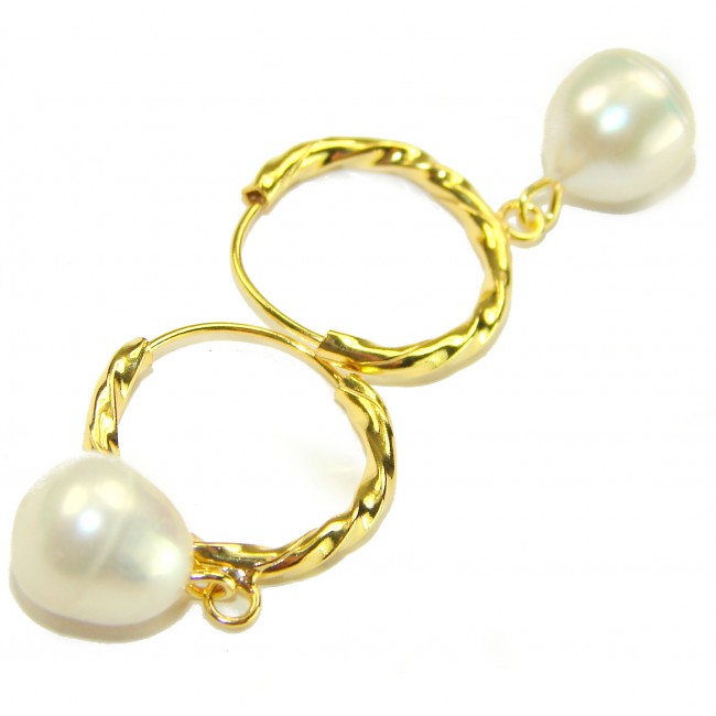 Genuine Pearl 14K Gold over .925 Sterling Silver handcrafted Statement Earrings