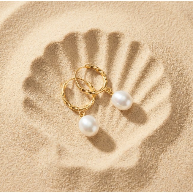 Genuine Pearl 14K Gold over .925 Sterling Silver handcrafted Statement Earrings