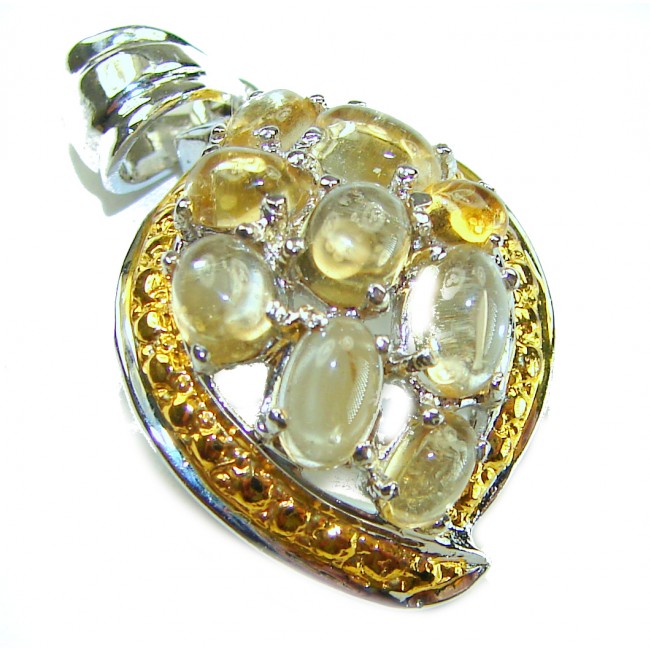 Mystery 12.6 carat Citrine 2 tones .925 Sterling Silver handcrafted pendant
