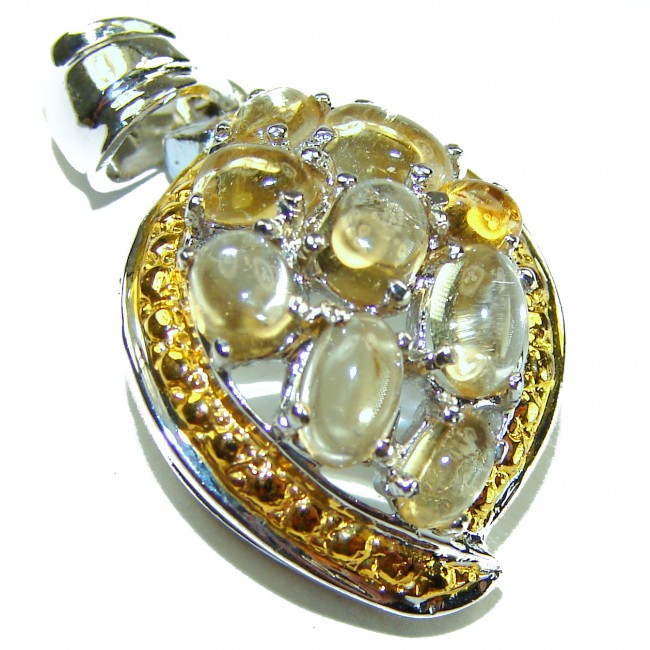 Mystery 12.6 carat Citrine 2 tones .925 Sterling Silver handcrafted pendant