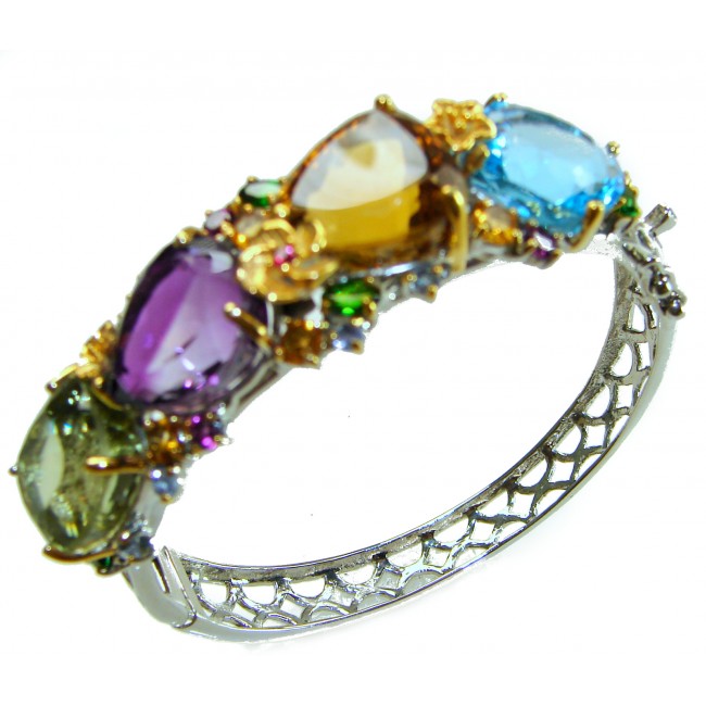 Wonderland Bangle Trilliant cut Citrine 62ct .925 Sterling Silver handmade bangle Bracelet