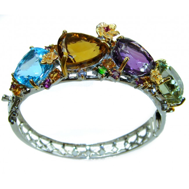 Wonderland Bangle Trilliant cut Citrine 62ct .925 Sterling Silver handmade bangle Bracelet