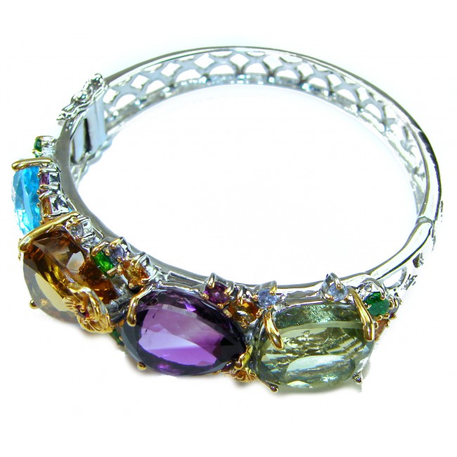 Wonderland Bangle Trilliant cut Citrine 62ct .925 Sterling Silver handmade bangle Bracelet