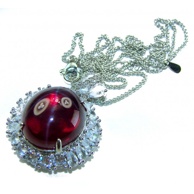 Magic Star 22.2 carat Star Ruby .925 Sterling Silver .925 Sterling Silver Statement Necklace - Close-up of Magic Star 22.2 carat star ruby pendant with chain.