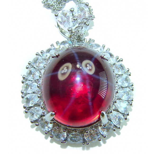 Magic Star 22.2 carat Star Ruby .925 Sterling Silver .925 Sterling Silver Statement Necklace - Close-up of Magic Star 22.2 ct Star Ruby in .925 Sterling Silver setting
