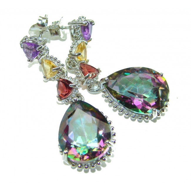 Incredible 14.2 carat Mystic Topaz .925 Sterling Silver handcrafted earrings - photo 4