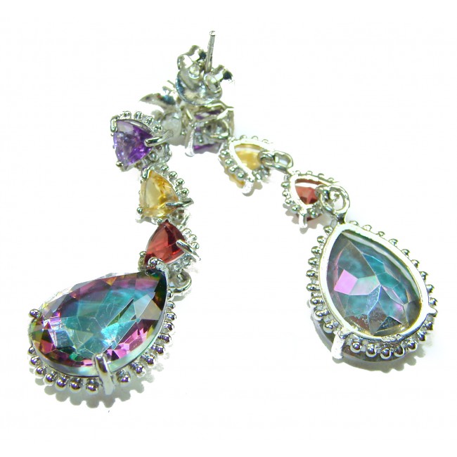 Incredible 14.2 carat Mystic Topaz .925 Sterling Silver handcrafted earrings - photo 2