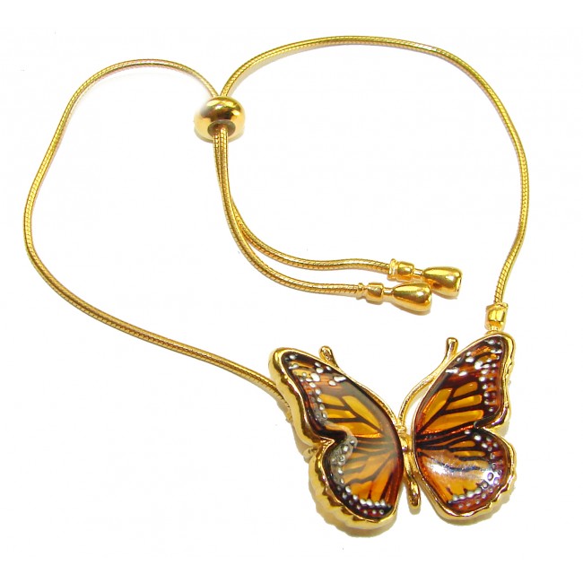 Golden Butterfly Genuine carved Baltic Amber 18K Gold over .925 Sterling Silver handamde Bracelet - photo 3